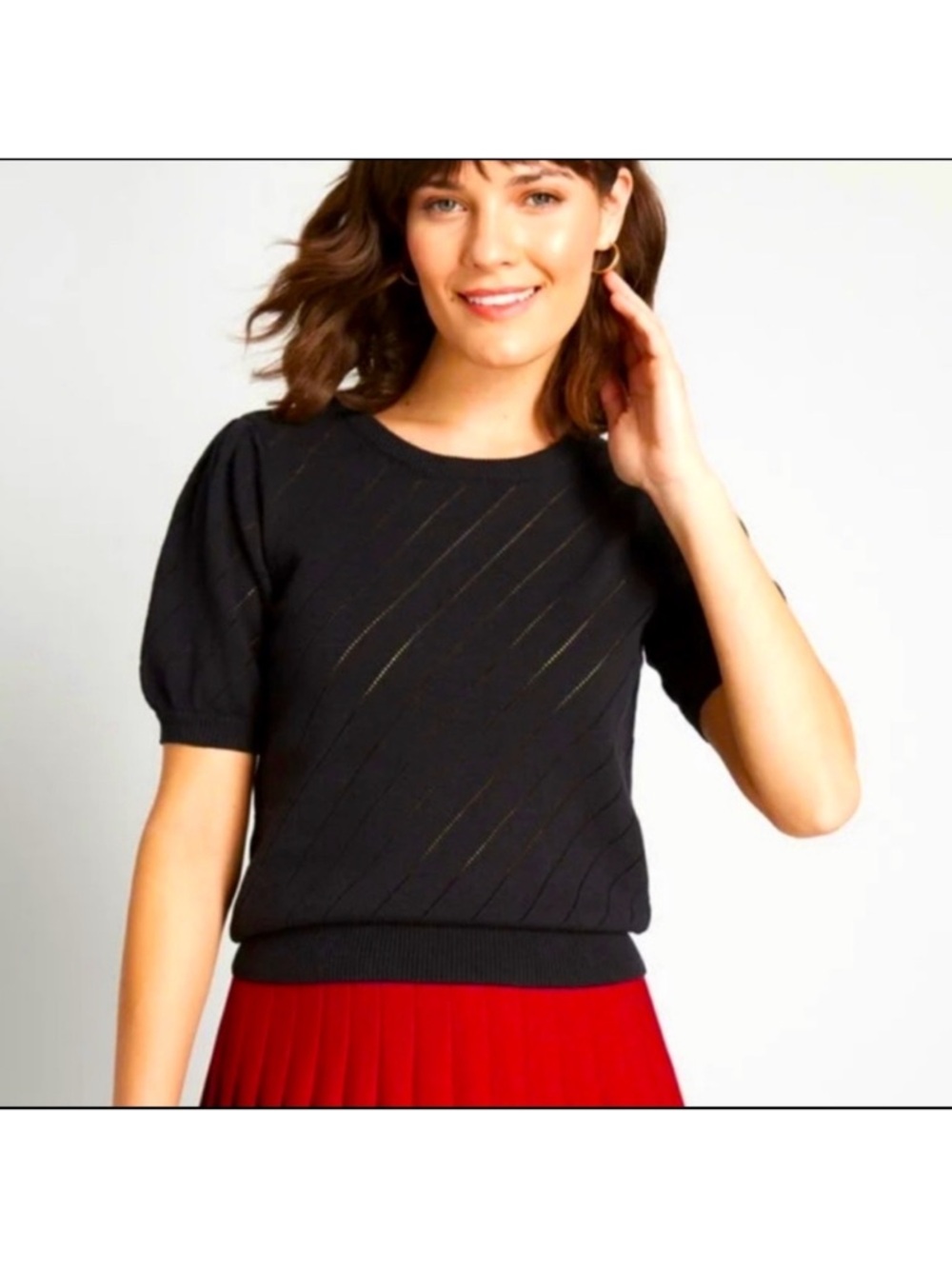 Modcloth Slant Get Enough Sweater Medium Black Short Sleeve Textured Knit Top